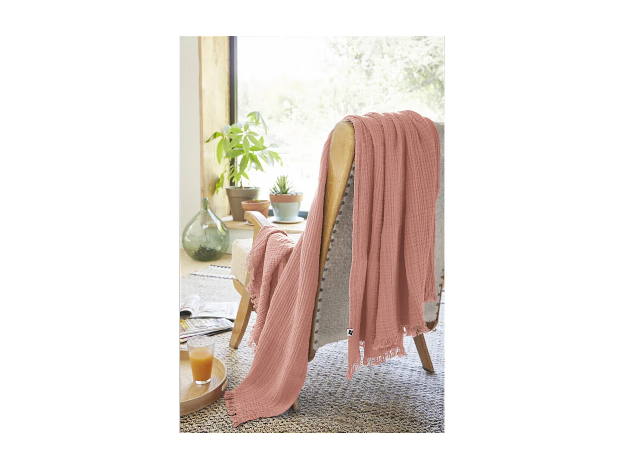 Plaid à franges "Gaïa" toutes dimensions "Gaze de Coton"