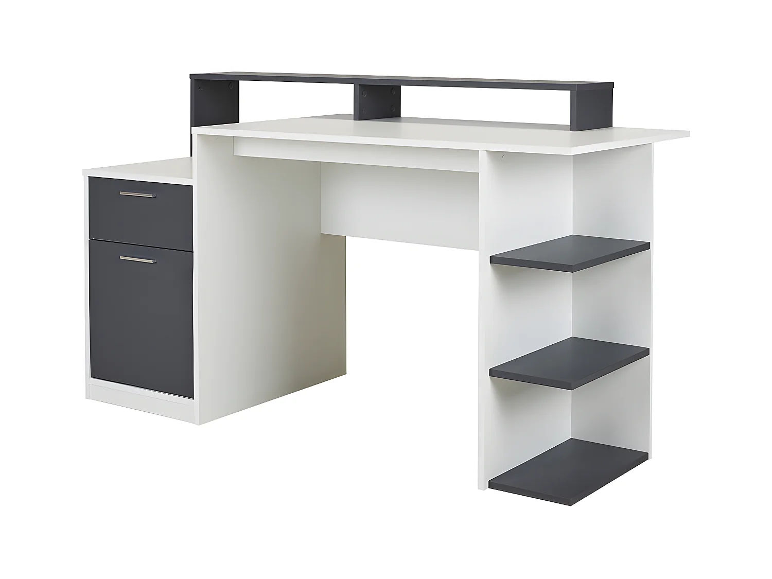 Bureau met opbergruimtes ZACHARIE - Wit en grijs