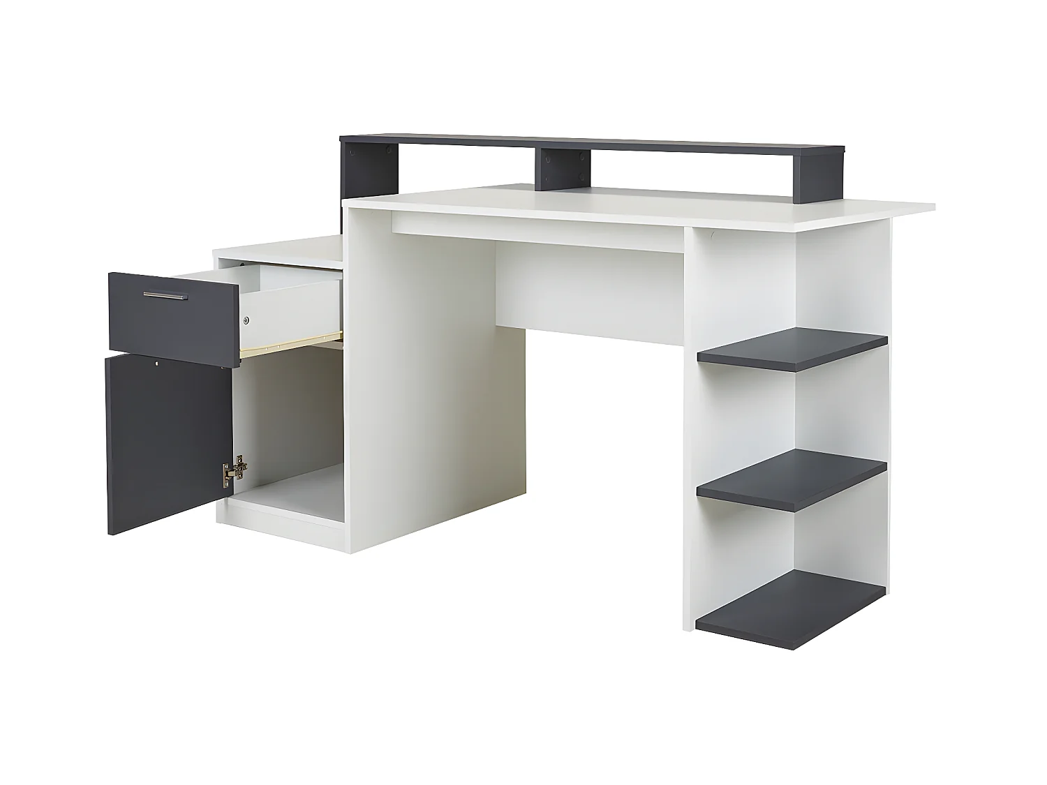 Bureau met opbergruimtes ZACHARIE - Wit en grijs