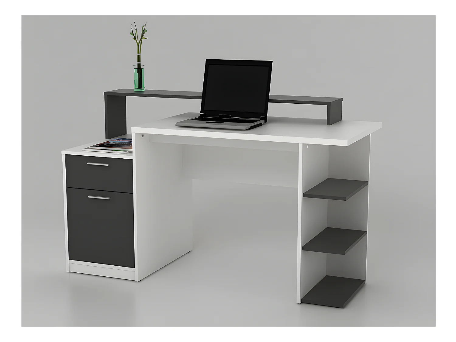 Escritorio con espacios de almacenaje ZACHARIE - Blanco y gris