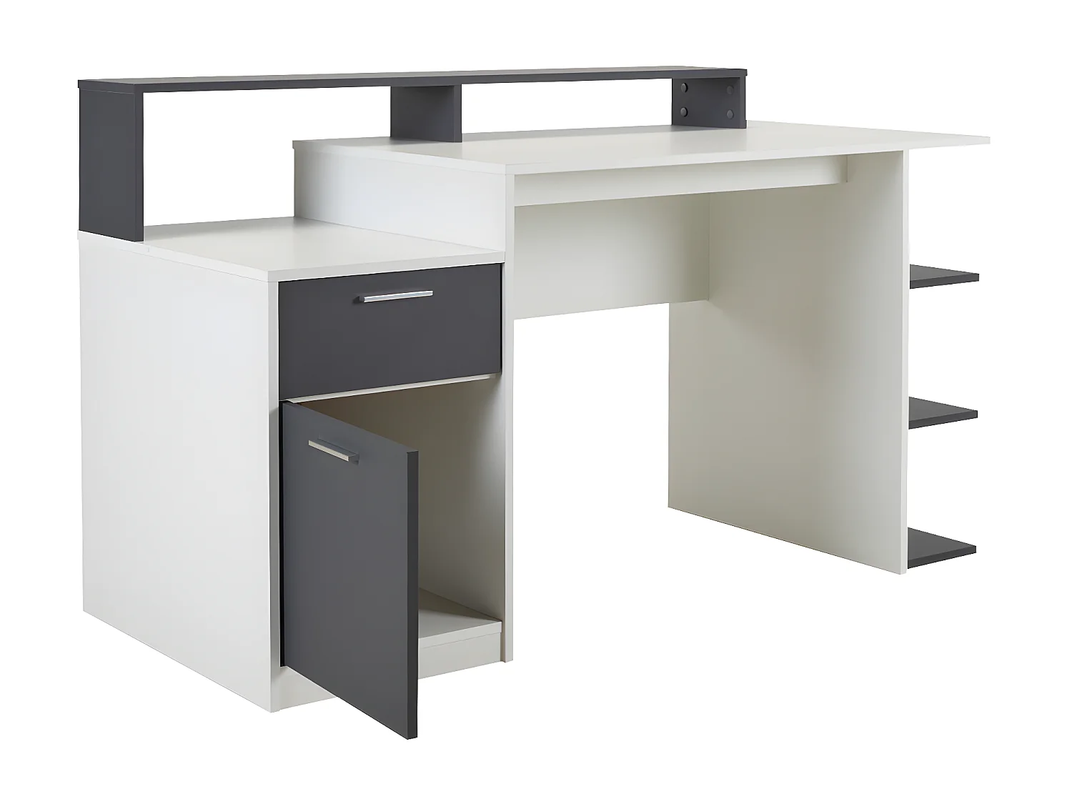 Bureau avec rangements ZACHARIE - Blanc et gris
