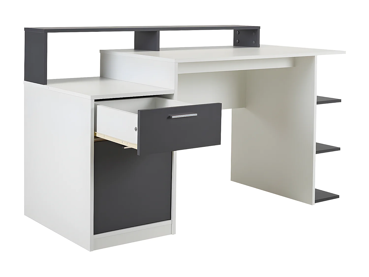 Bureau avec rangements ZACHARIE - Blanc et gris