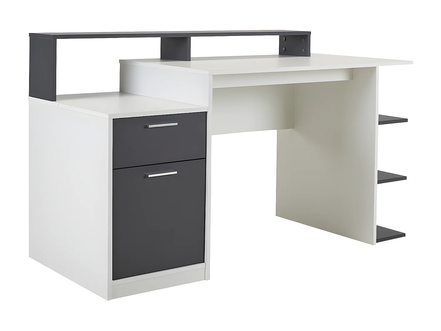 Bureau avec rangements ZACHARIE - Blanc et gris