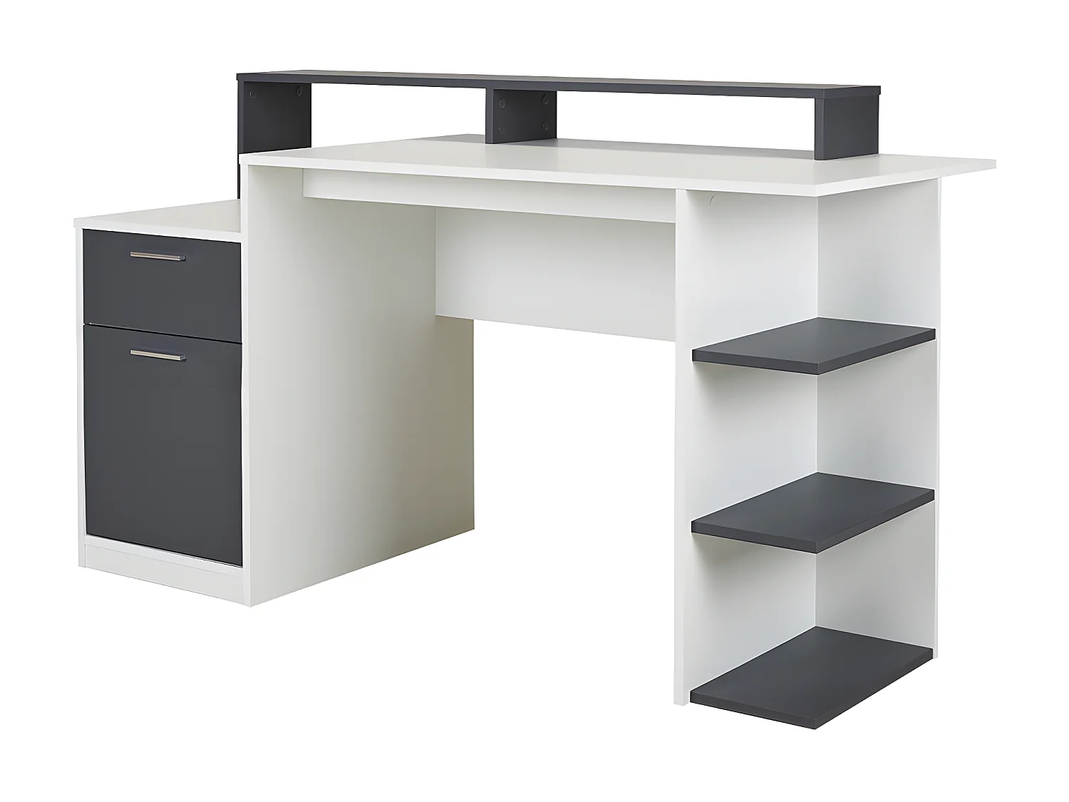 Bureau avec rangements ZACHARIE - Blanc et gris