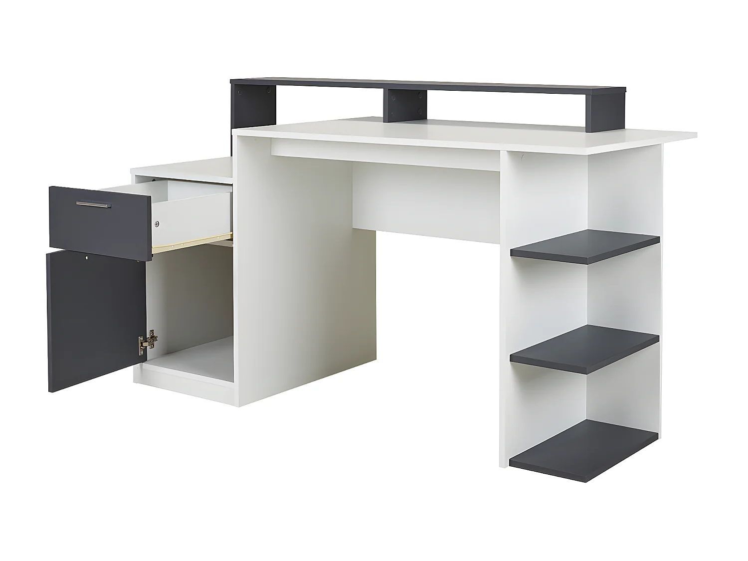Bureau avec rangements ZACHARIE - Blanc et gris