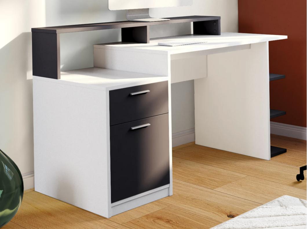 Bureau met opbergruimtes ZACHARIE - Wit en grijs