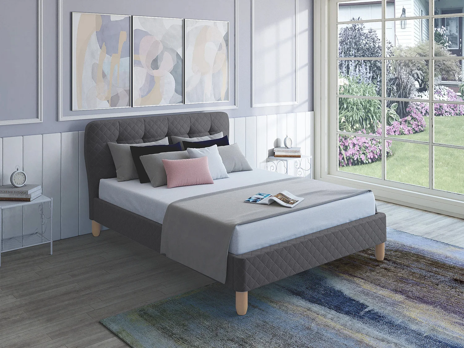 Tweepersoonsbed - Van stof - 140 x 190 cm - Grijs - ELIDE