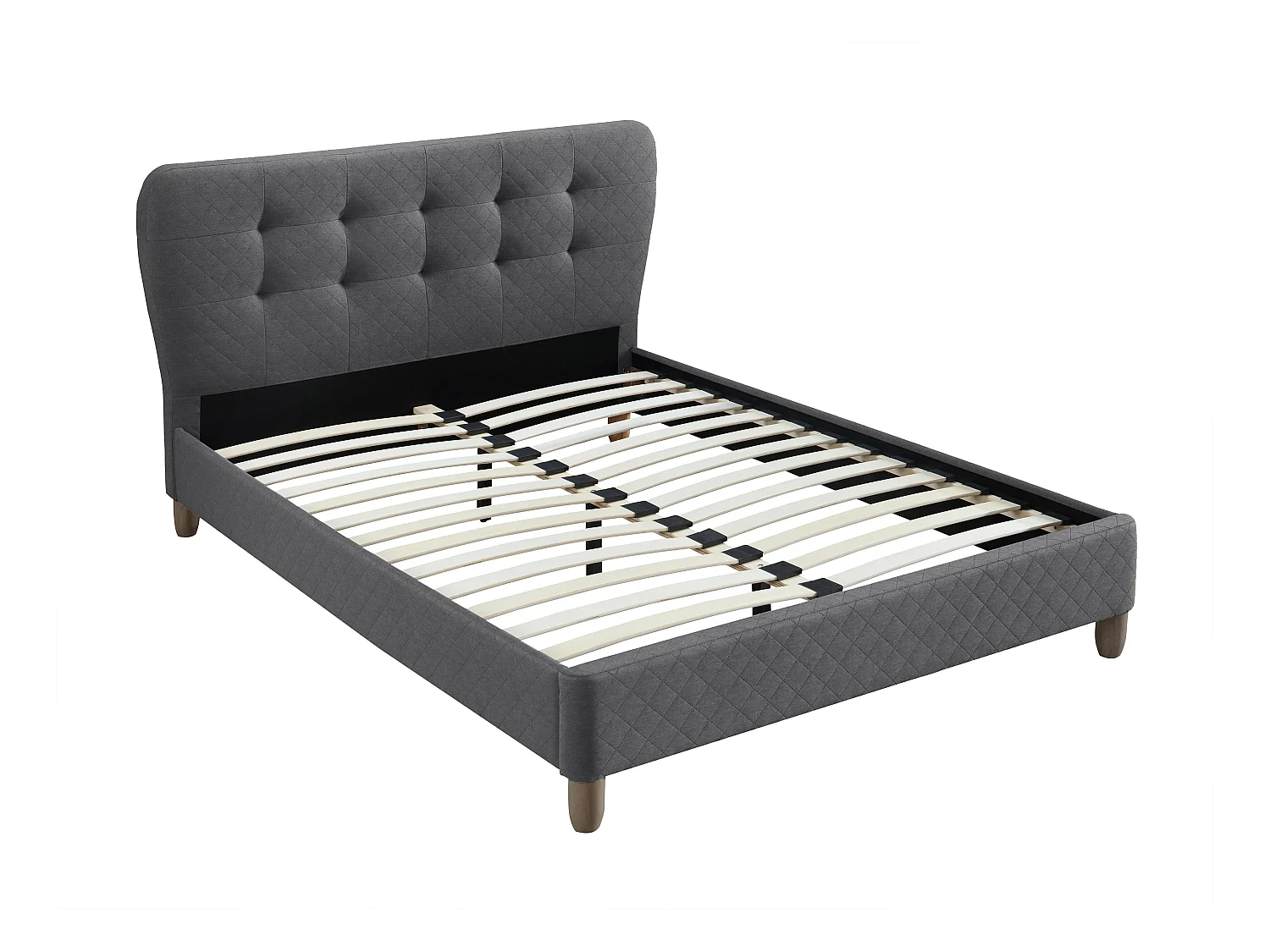 Letto matrimoniale alla francese 140 x 190 cm - con testiera capitonné - Tessuto - Grigio - ELIDE