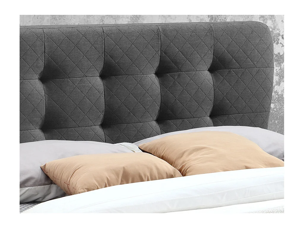 Seng 140 x 190 cm med polstret hovedgærde - Stof - Grå - ELIDE