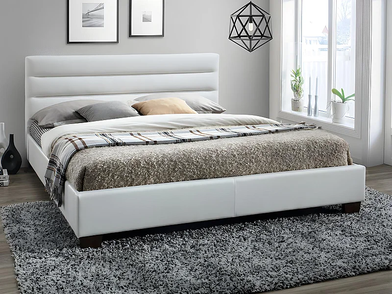 Cama FAUSTIN - 160x200 cm - Pele sintética branca