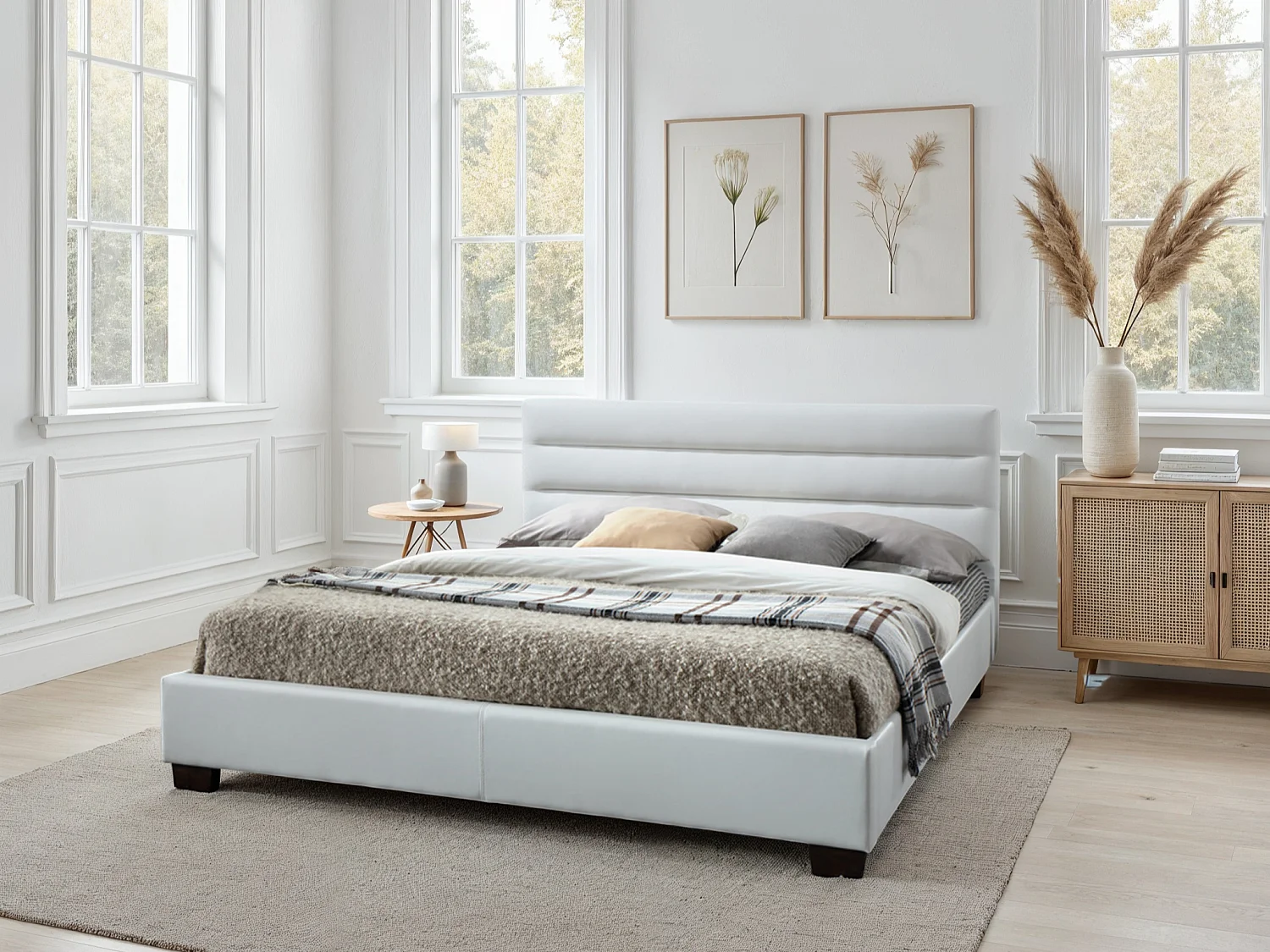 Cama FAUSTIN - 140x190 cm - Pele sintética branca