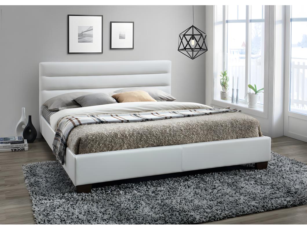 Cama FAUSTIN - 140x190 cm - Pele sintética branca