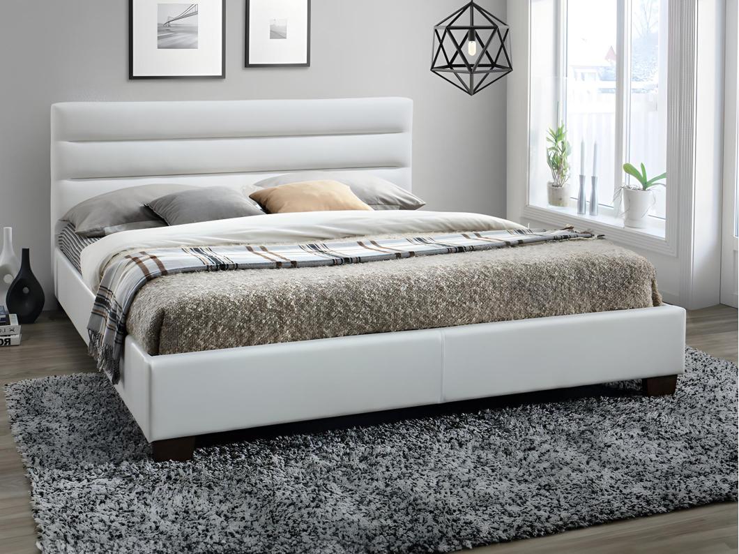 Cama FAUSTIN - 140x190 cm - Pele sintética branca
