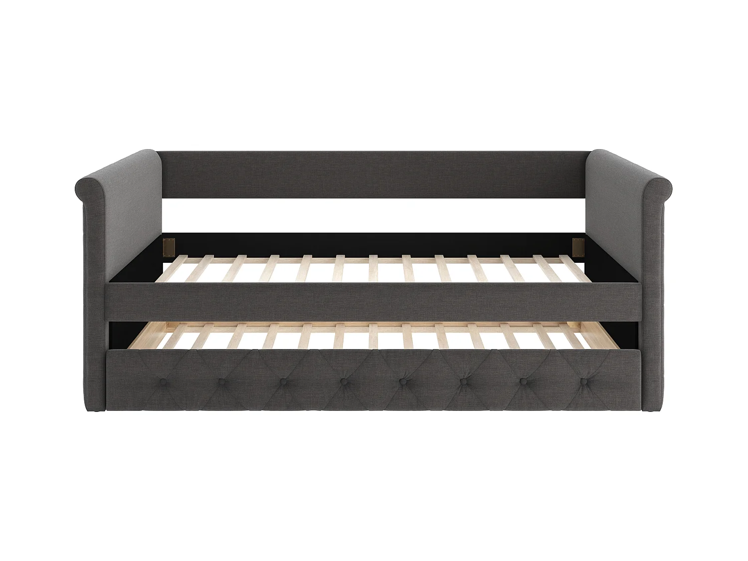Lit banquette gigogne capitonné LOUISE - 2x90x190cm - tissu gris