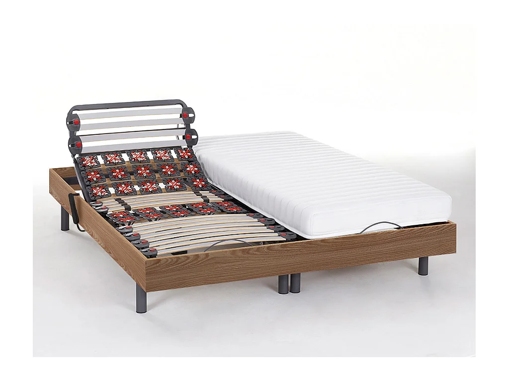 Lit électrique de relaxation lattes et plots + matelas accueil latex - 2 x 90 x 200 cm - Chêne - PANDORA II de YSMÉE