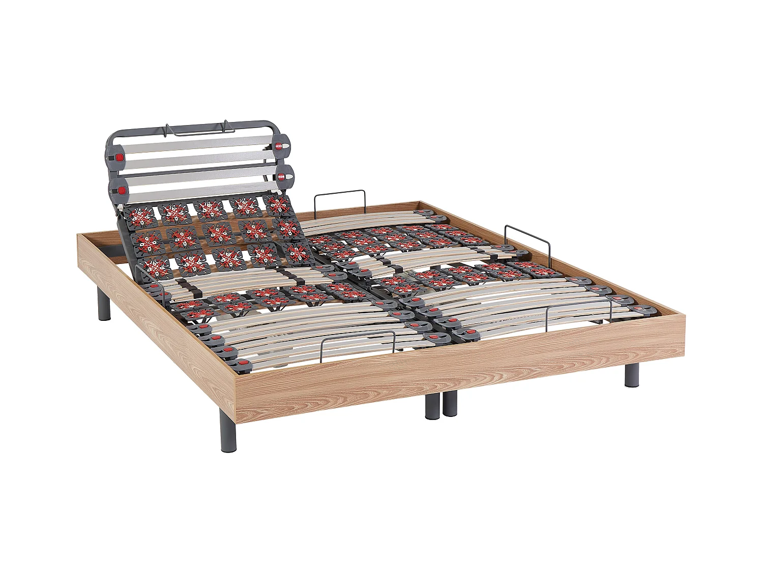 Lit électrique de relaxation lattes et plots + matelas accueil latex - 2 x 90 x 200 cm - Chêne - PANDORA II de YSMÉE
