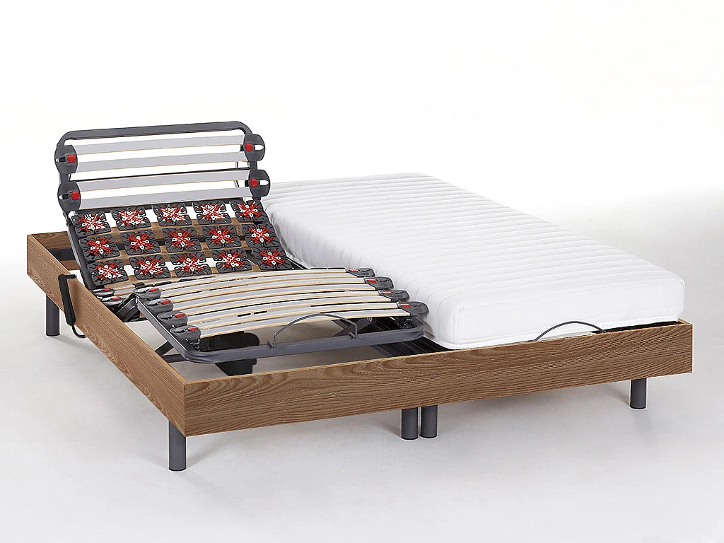 Relaxbett elektrisch - Latexmatratzen - PANDORA II von DREAMEA - mit OKIN-Motor - Holzfarben natürlich - 2 x 90 x 200 cm