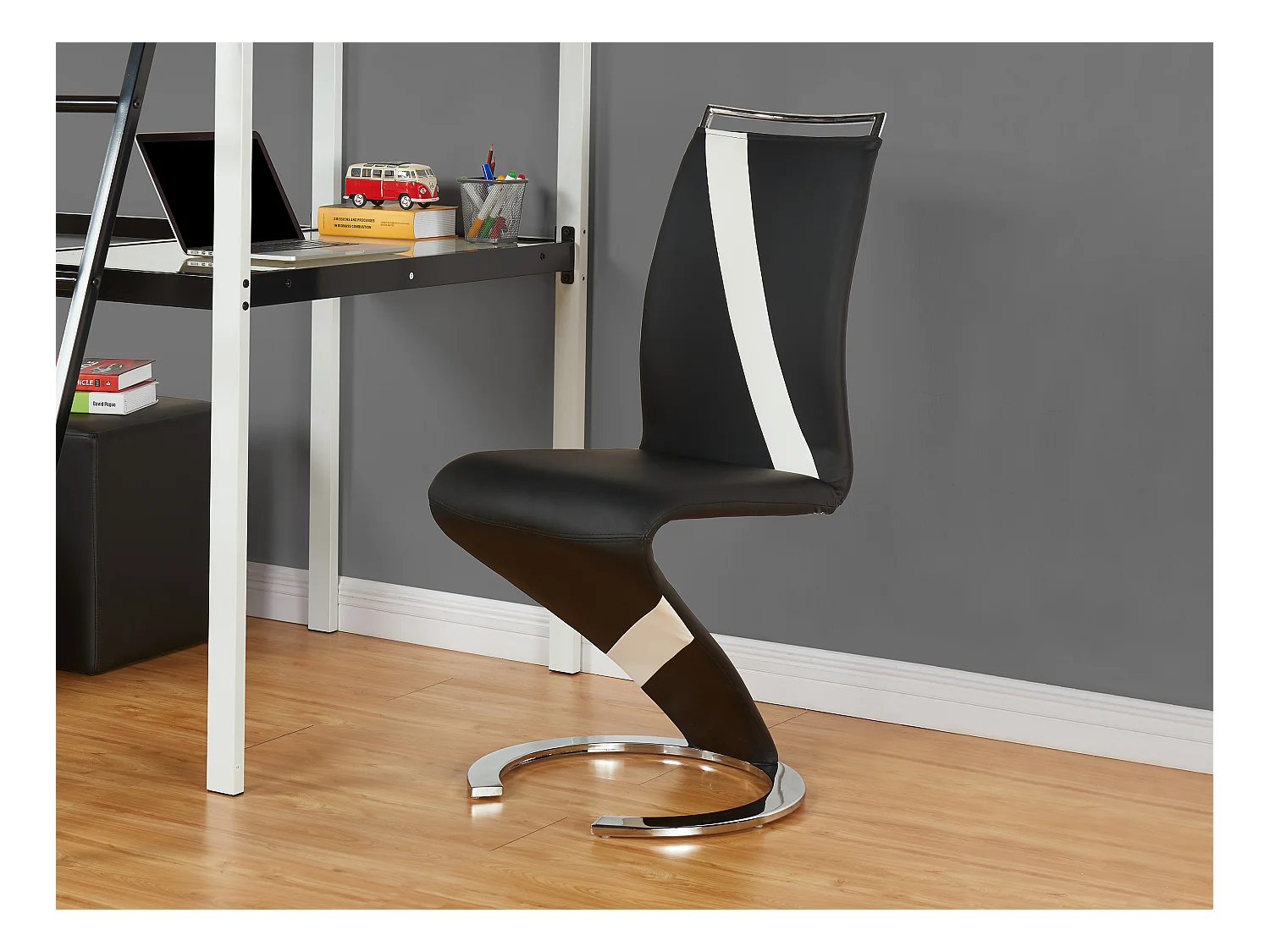 Stuhl Freischwinger 4er-Set - Kunstleder - Schwarz & Weiß - TWIZY