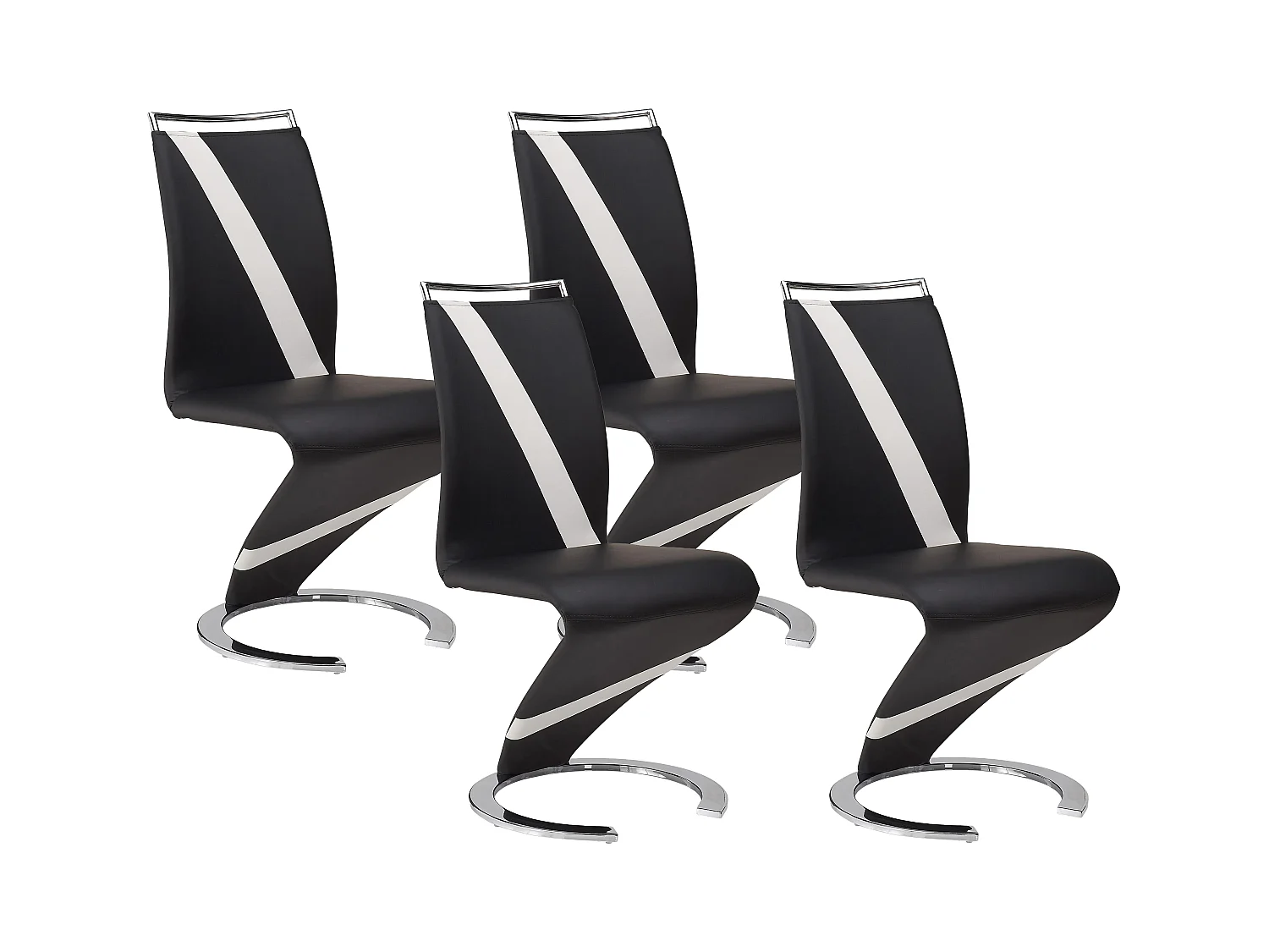 Set van 4 stoelen van kunstleer TWIZY - zwart met witte strepen
