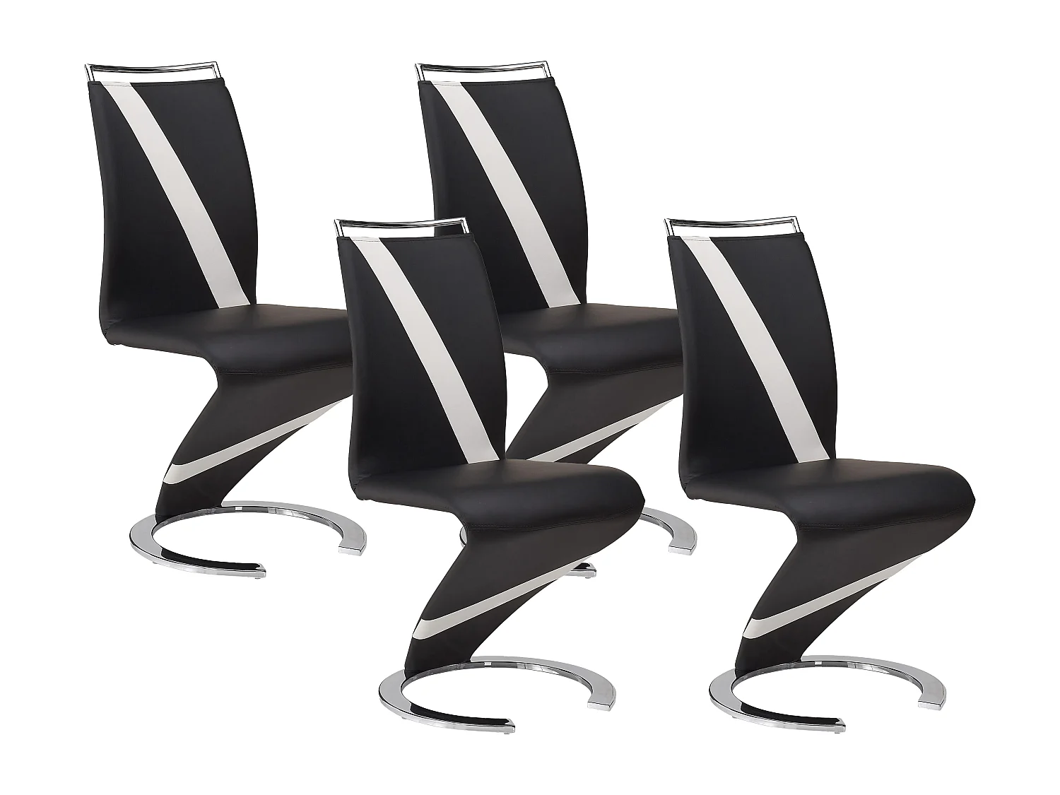 Set van 4 stoelen van kunstleer TWIZY - zwart met witte strepen 