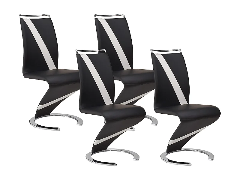 Stuhl Freischwinger 4er-Set - Kunstleder - Schwarz & Weiß - TWIZY