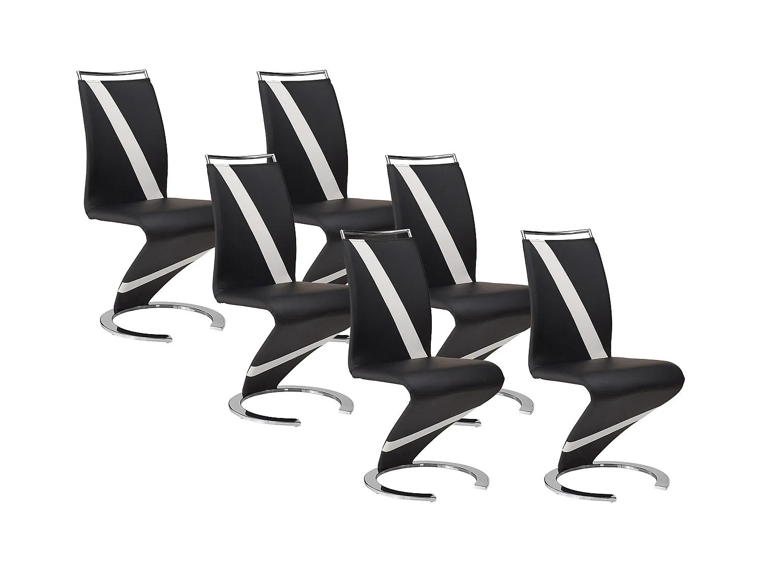 Lot de 6 chaises TWIZY - Simili noir & blanc