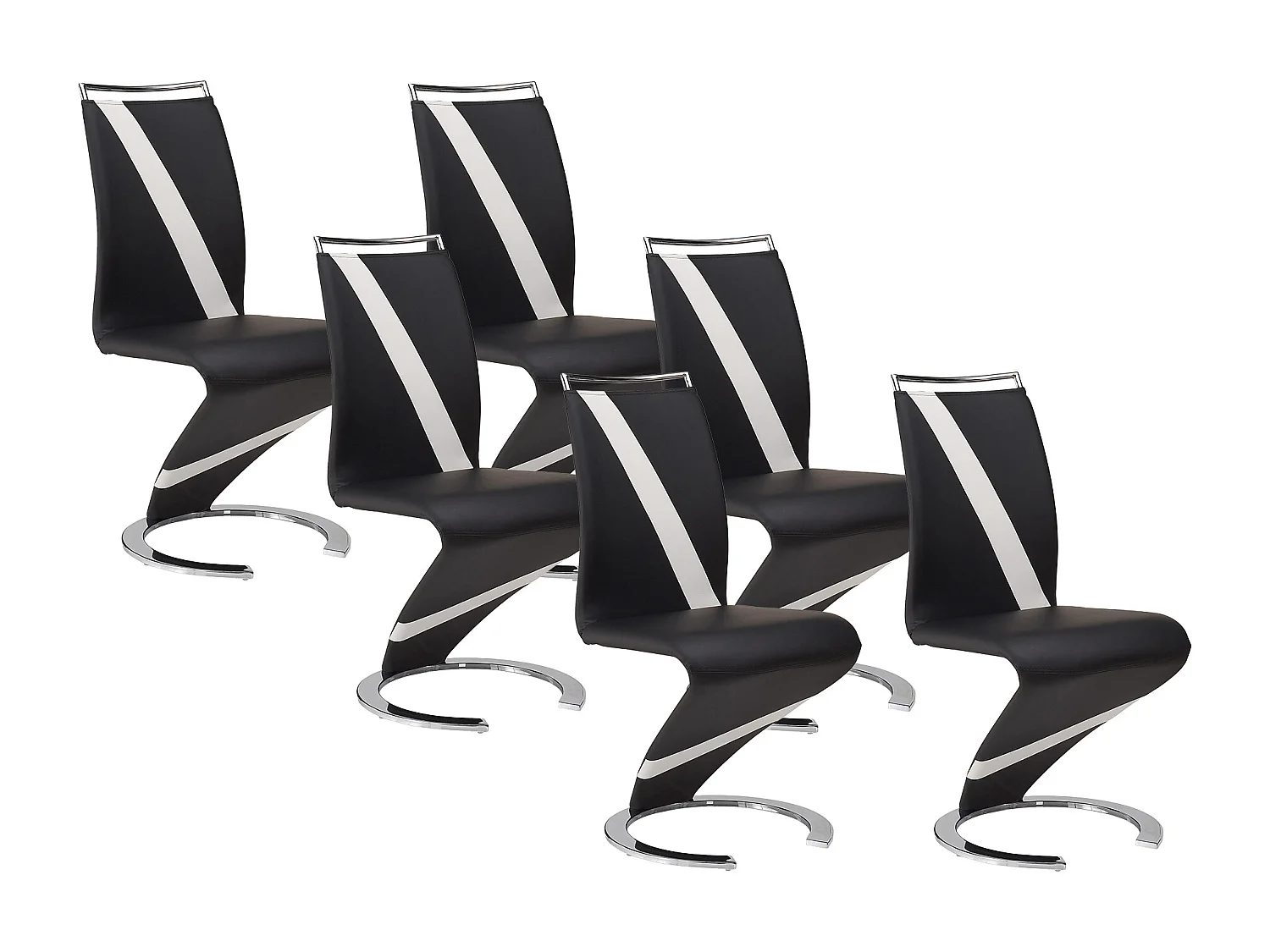Lot de 6 chaises TWIZY - Simili noir & blanc