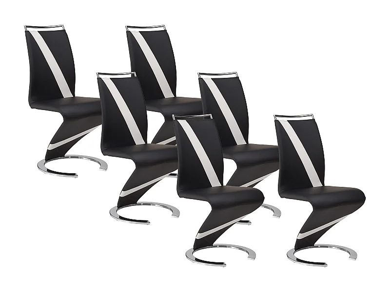 Lot de 6 chaises TWIZY - Simili noir & blanc