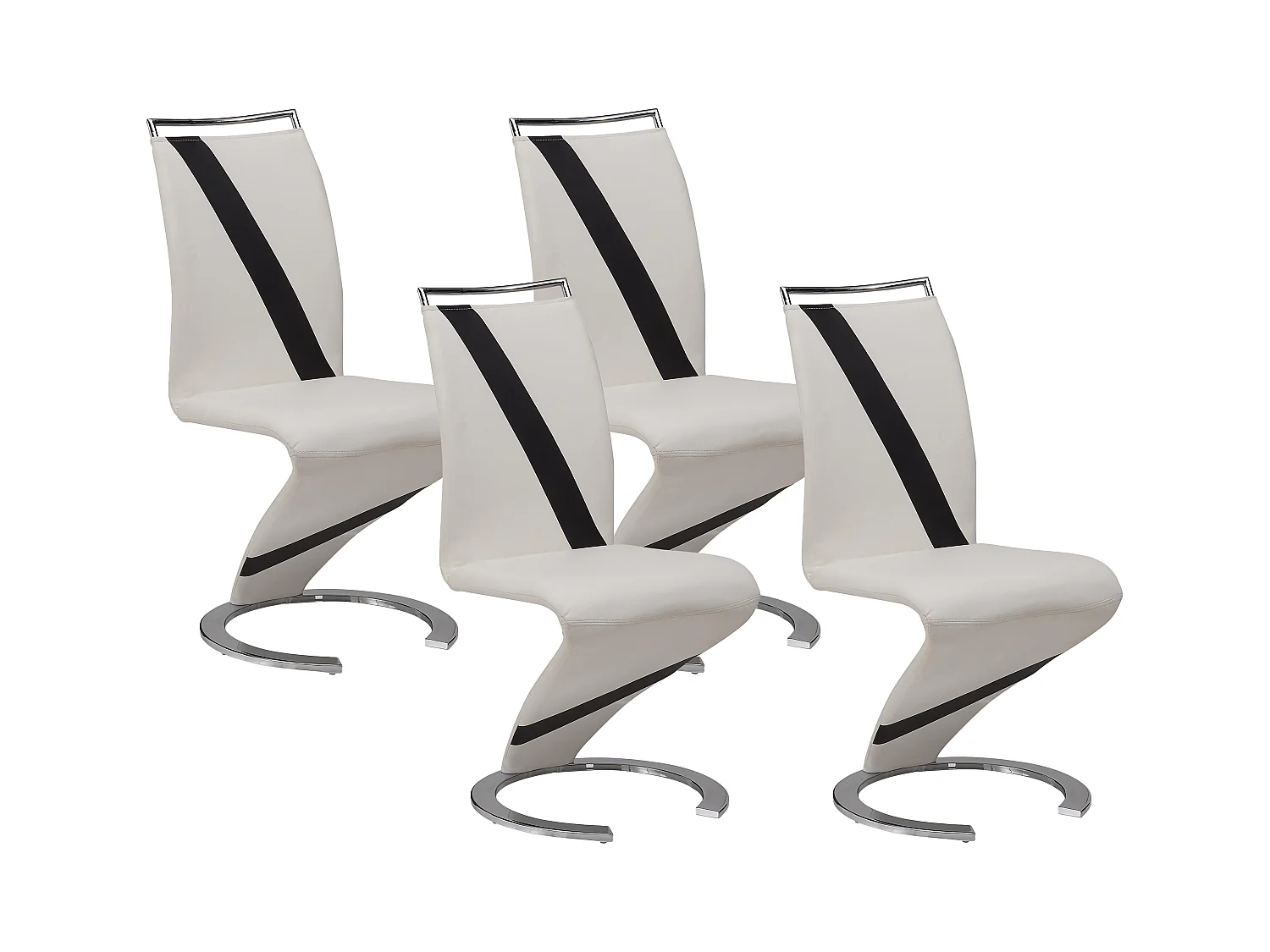 Lot de 4 chaises TWIZY - Simili blanc & noir