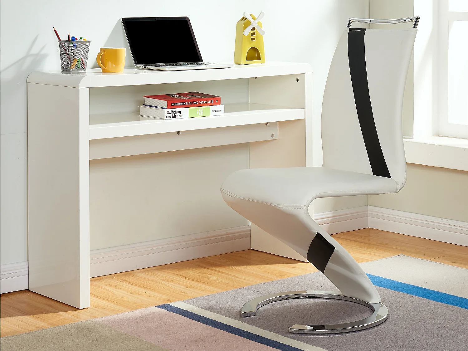 Lot de 4 chaises TWIZY - Simili blanc & noir