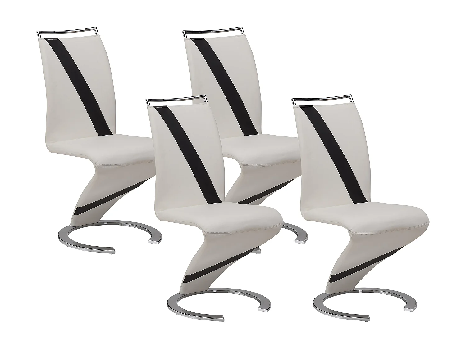 Lot de 4 chaises TWIZY - Simili blanc & noir