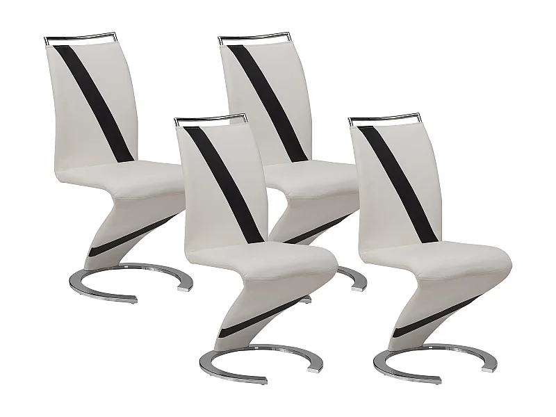 Stuhl Freischwinger 4er-Set - Kunstleder - Weiß & Schwarz - TWIZY