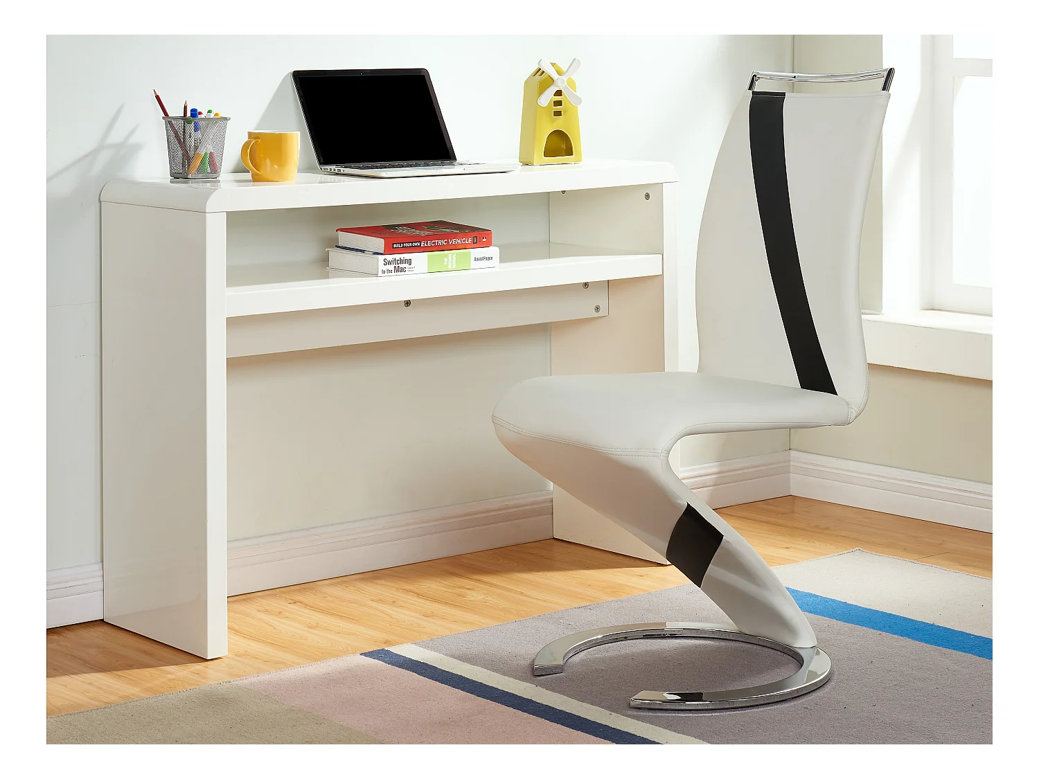 Lot de 6 chaises TWIZY - Simili blanc & noir