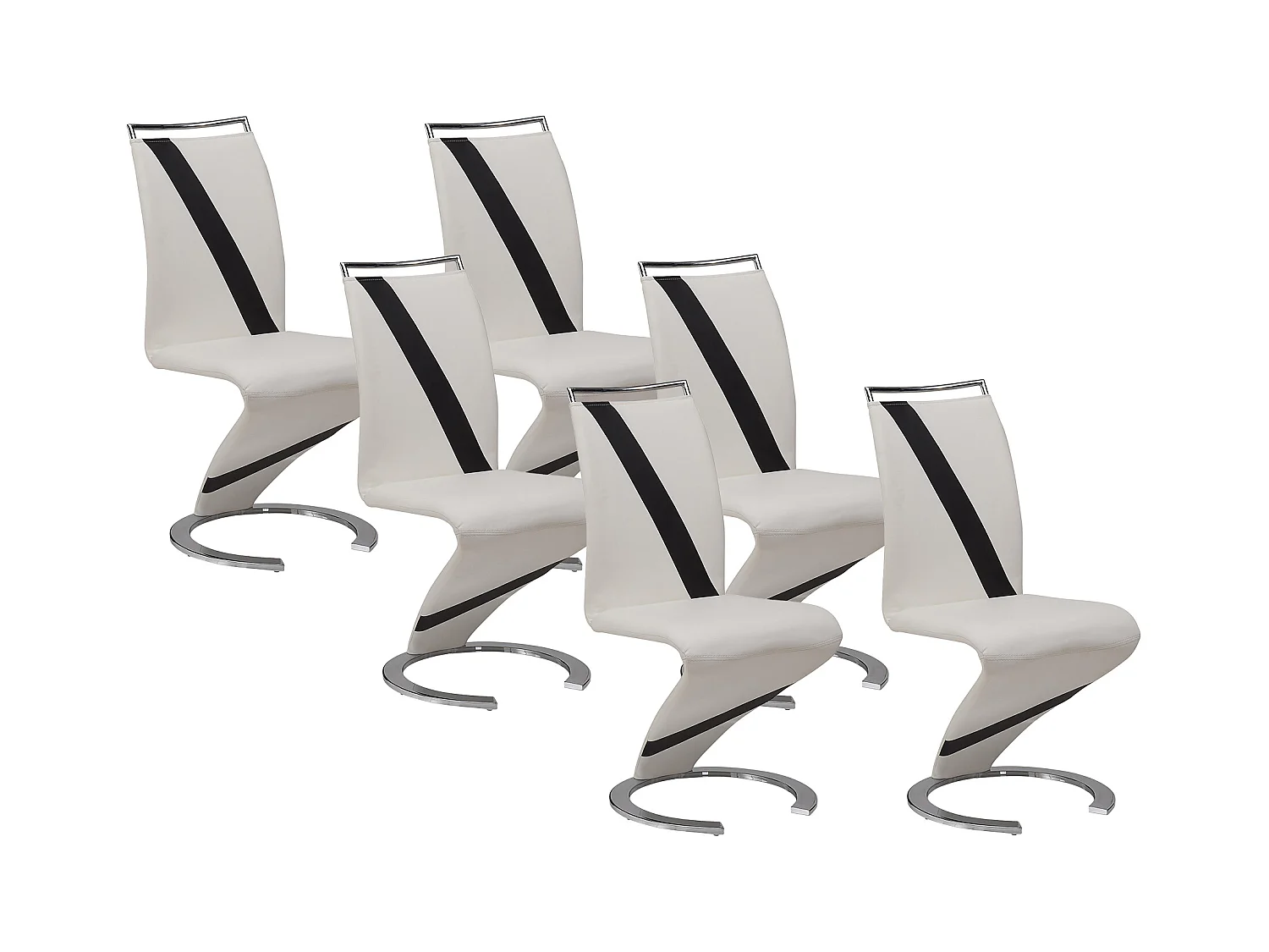 Lot de 6 chaises TWIZY - Simili blanc & noir