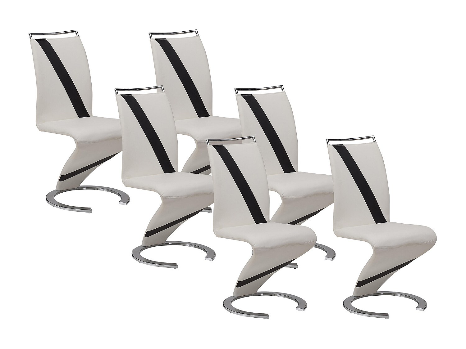 Stuhl Freischwinger 6er-Set - Kunstleder - Weiß & Schwarz - TWIZY günstig online kaufen