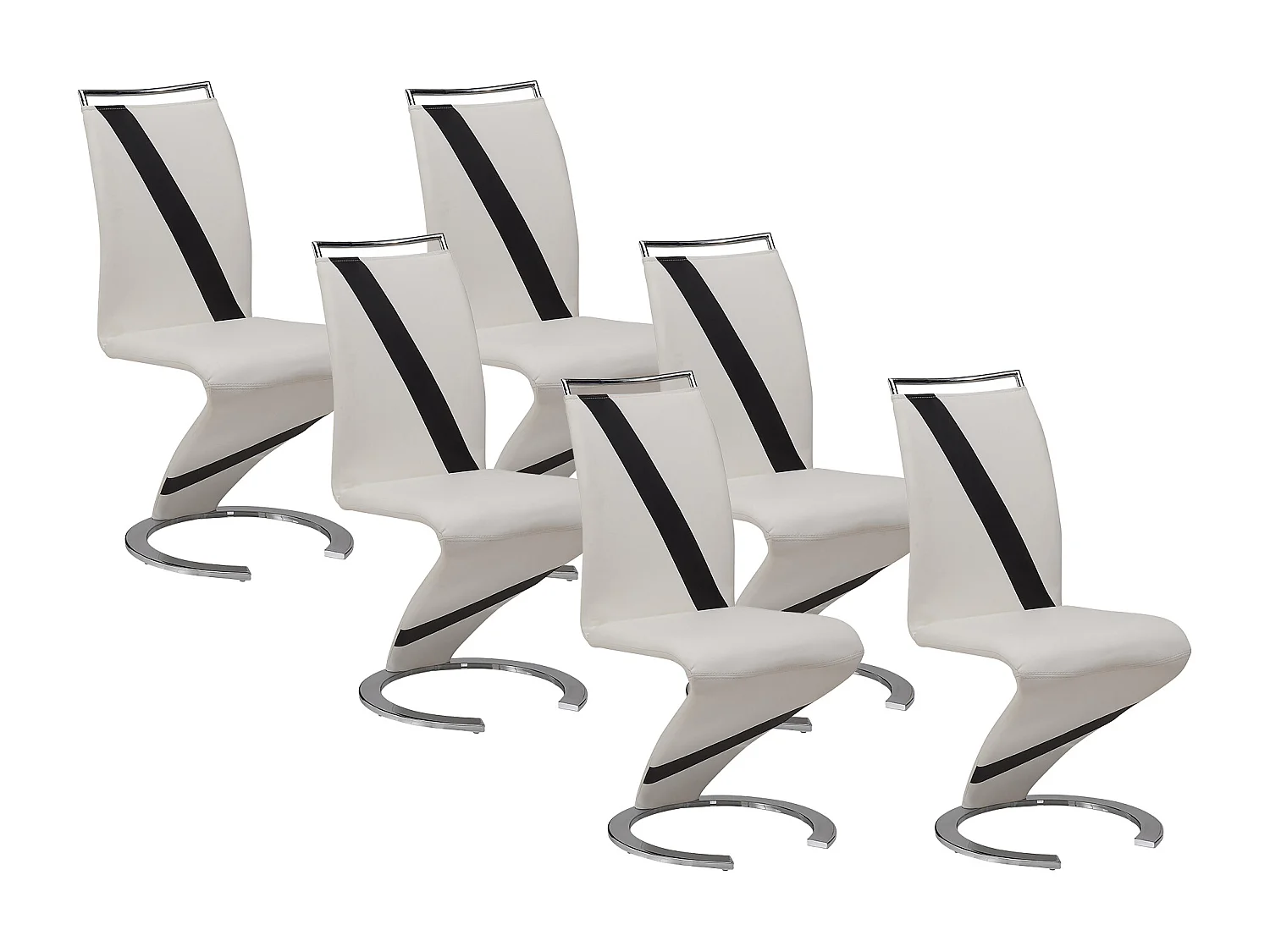 Lote de 6 cadeiras TWIZY - Pele sintética branco & preto 