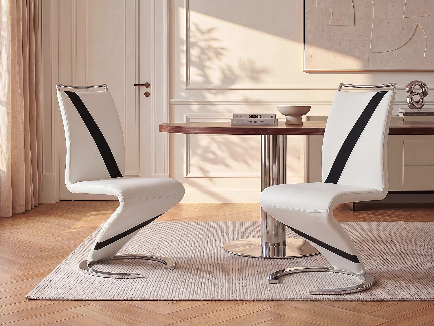 Lot de 6 chaises TWIZY - Simili blanc & noir