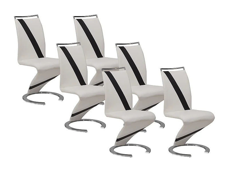 Lot de 6 chaises TWIZY - Simili blanc & noir