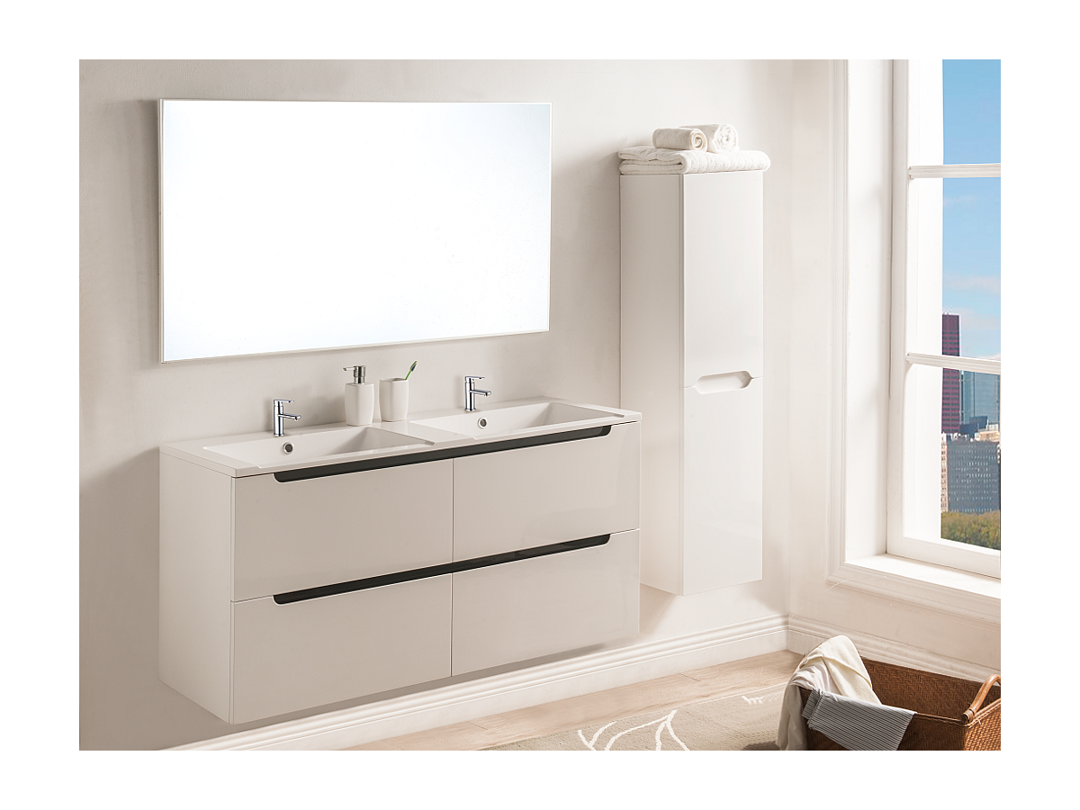 Mueble de baño doble lavabo + columna SELITA Lacado blanco