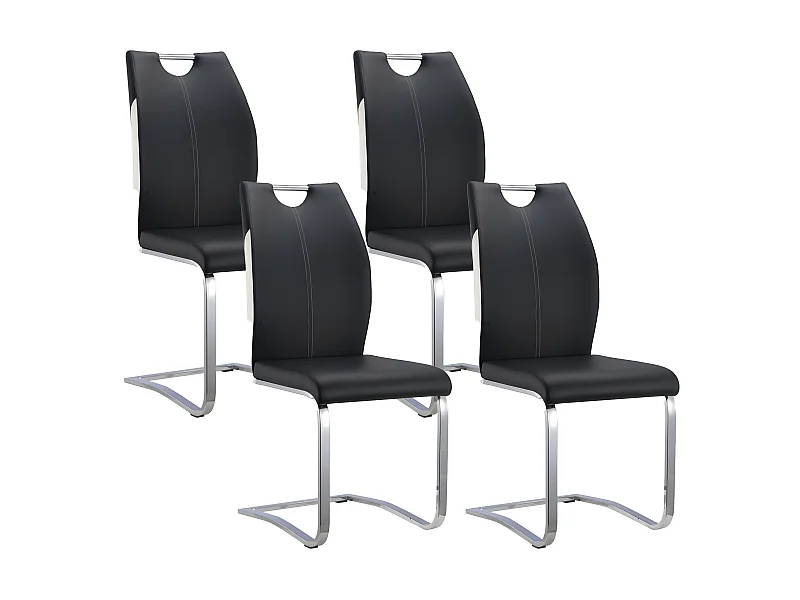 Lot de 4 Chaises WINCH   - Simili Noir & Blanc - Pieds en métal chromé