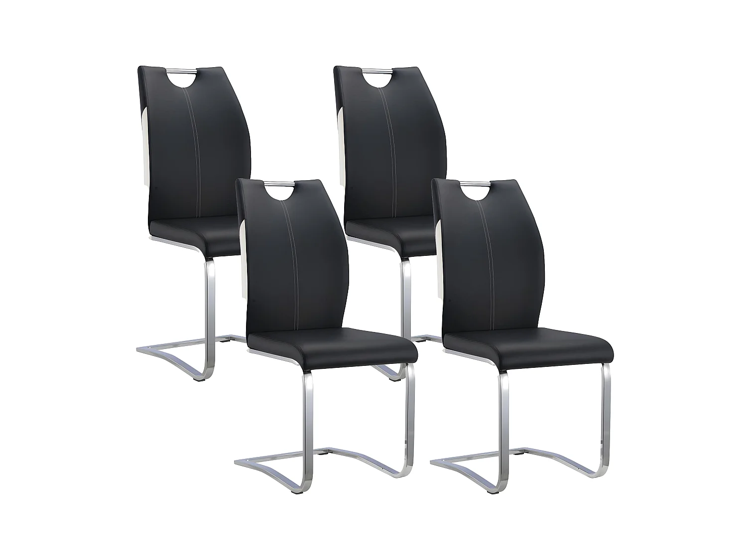 Conjunto de 4 sillas WINCH - Piel sintética negra - Patas de metal cromado