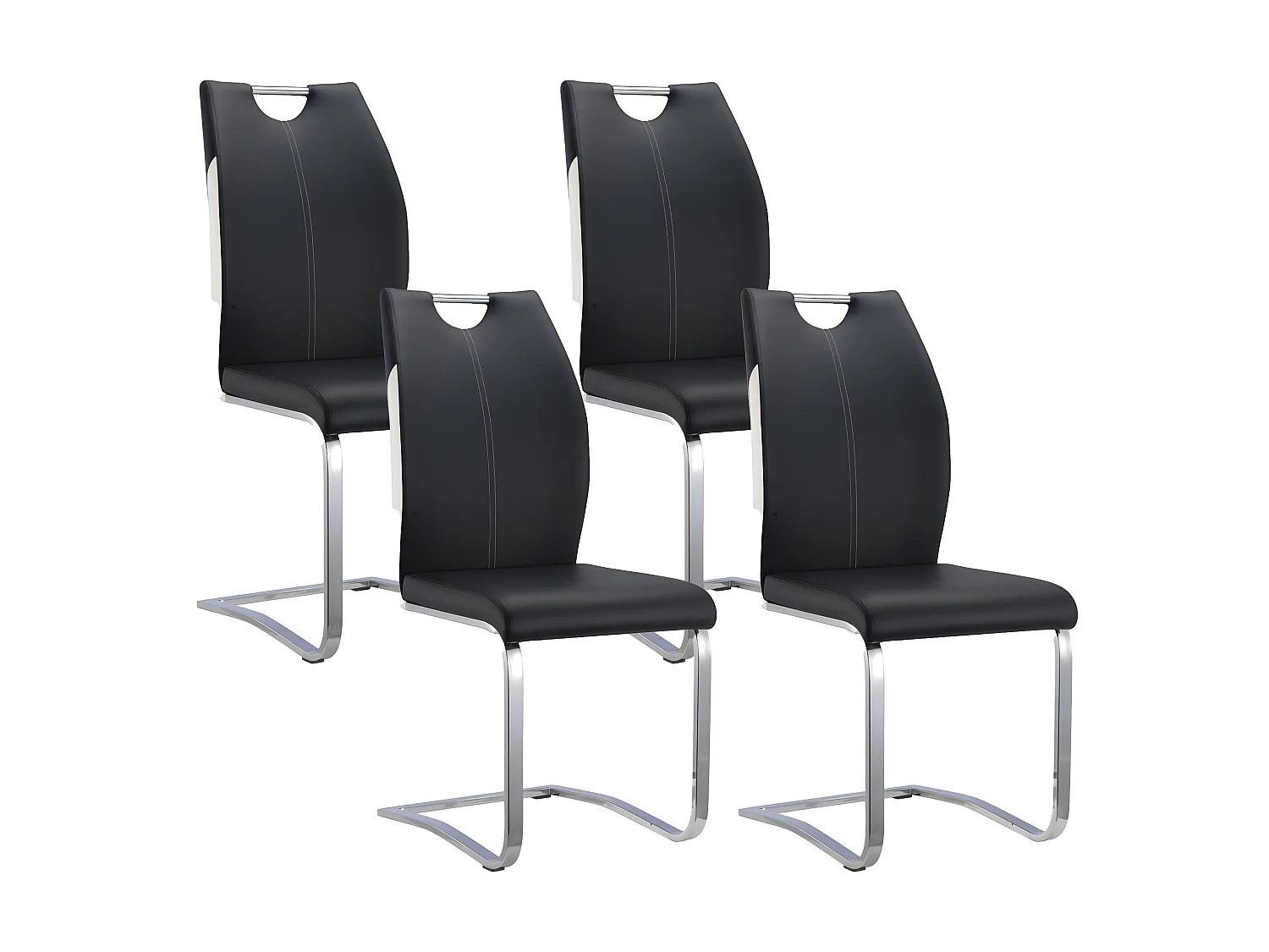 Set van 4 stoelen WINCH - Zwart / wit  kunstleer - Poten van chroom metaal 