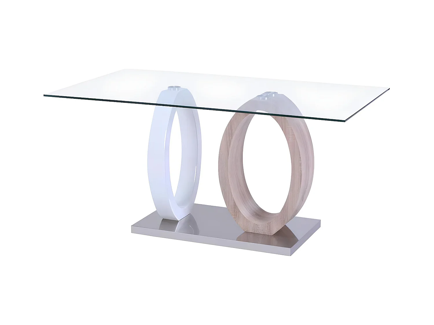 Esstisch - 6 Personen - Glas & MDF - Eichefarben & Weiß - AYANE
