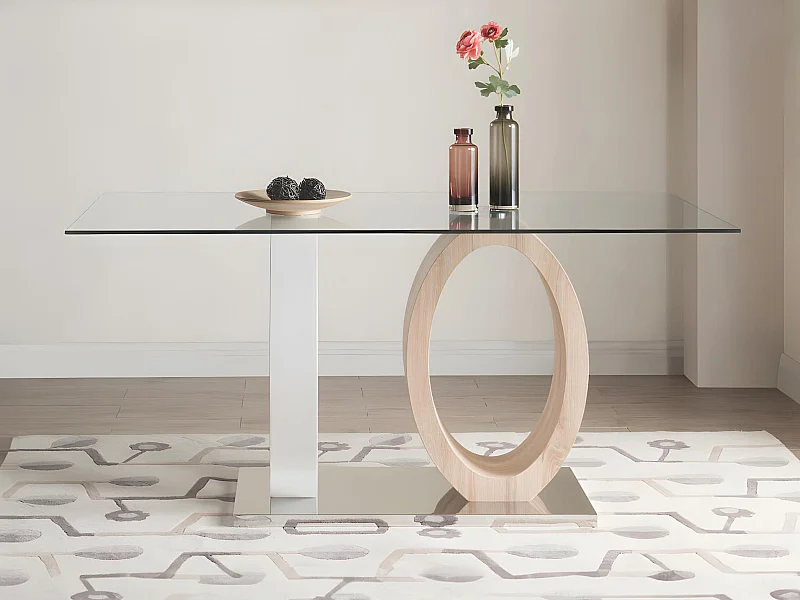 Esstisch - 6 Personen - Glas & MDF - Eichefarben & Weiß - AYANE