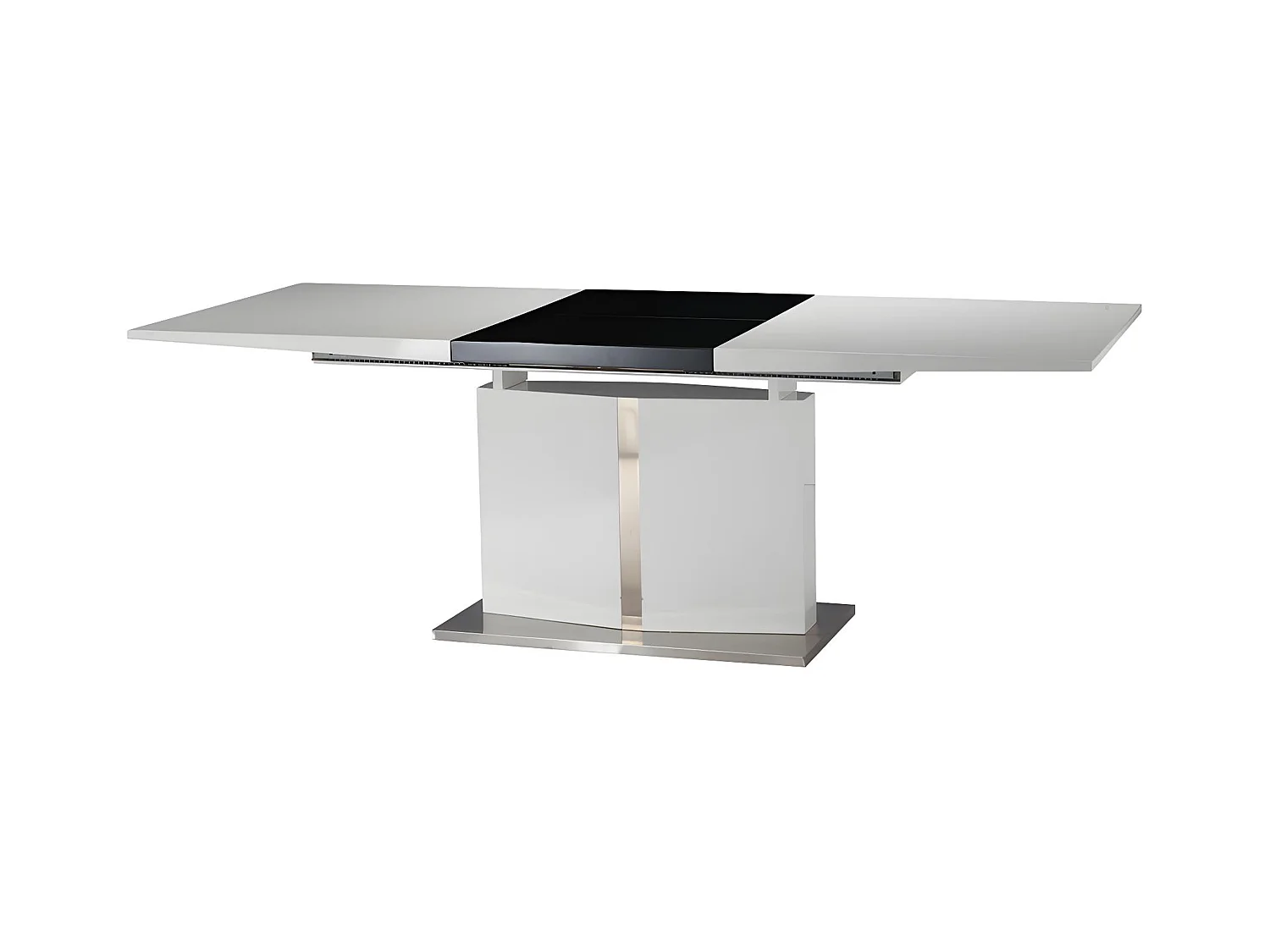 Table à manger extensible TRINITY de Pascal MORABITO - 6 à 8 personnes - Acier inoxydable et MDF laqué blanc