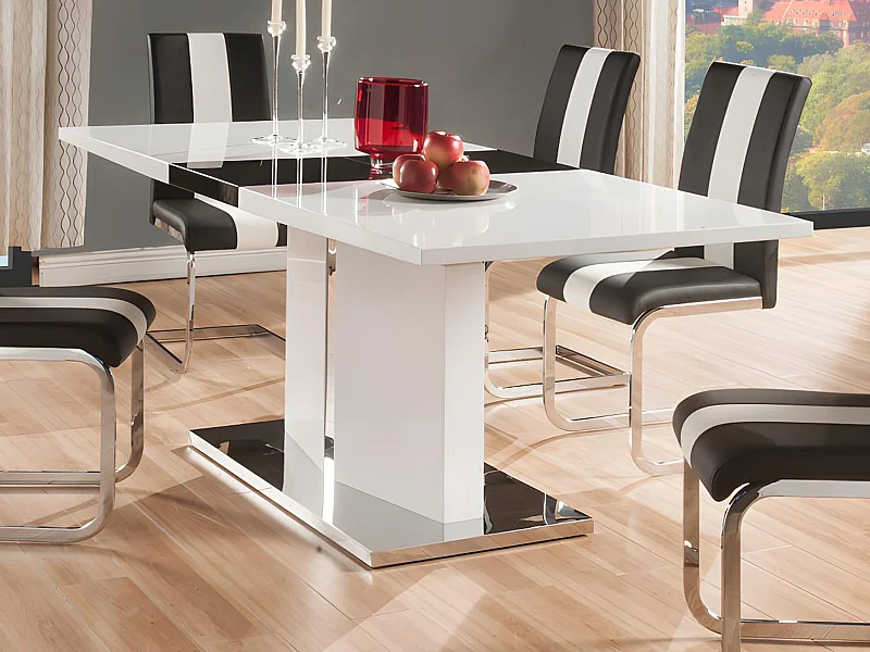 Table à manger extensible TRINITY de Pascal MORABITO - 6 à 8 personnes - Acier inoxydable et MDF laqué blanc