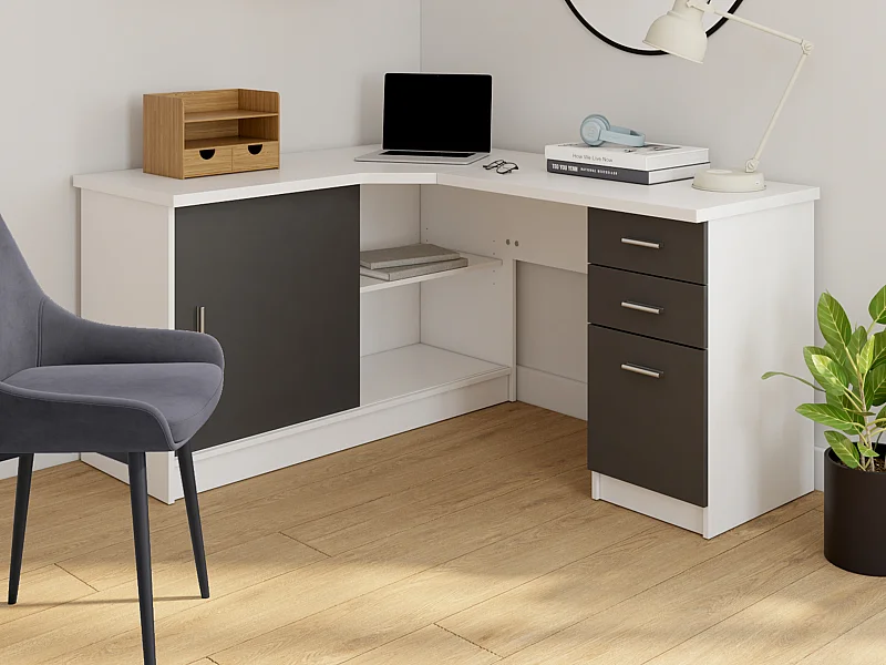 Hoekbureau NORWY - 2 deuren & 2 laden - MDF blad met granieteffect