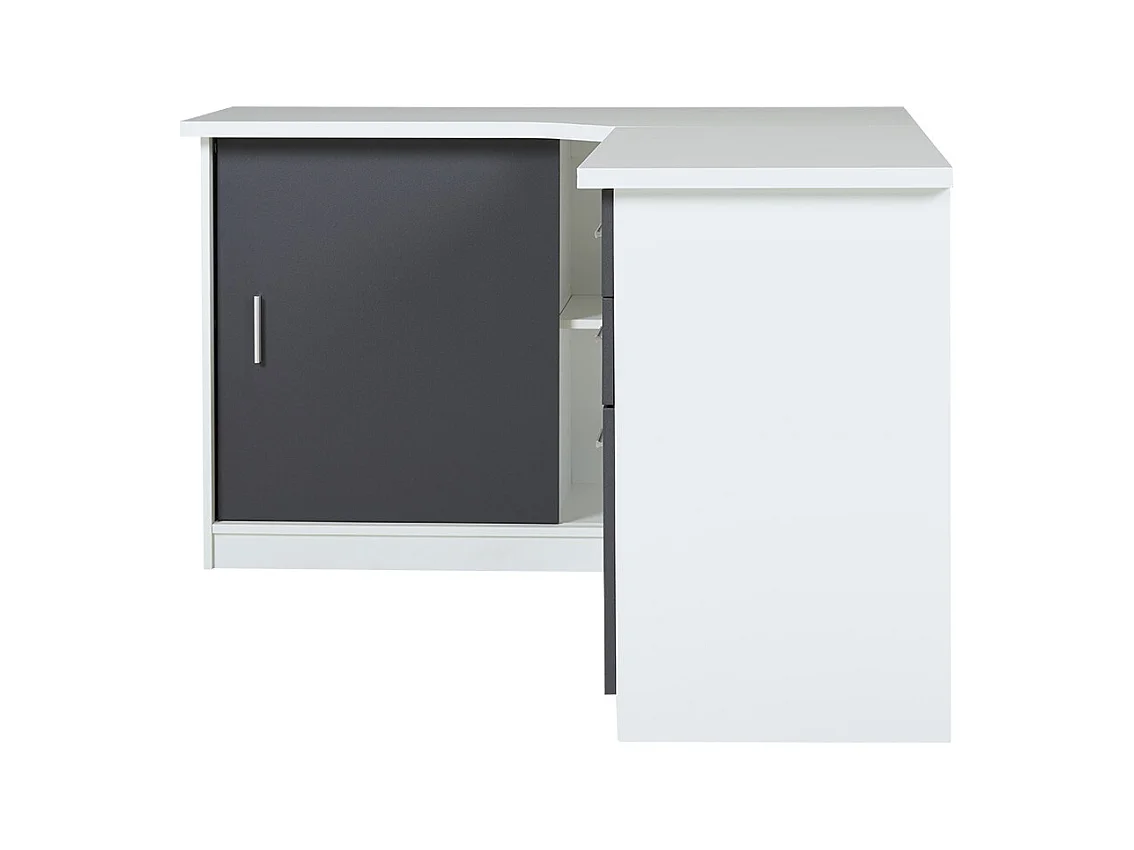 Bureau d'angle NORWY - 2 portes & 2 tiroirs - Blanc & Gris