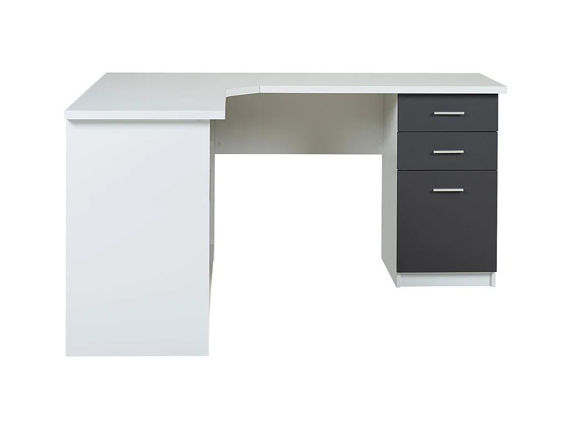 Bureau d'angle NORWY - 2 portes & 2 tiroirs - Blanc & Gris