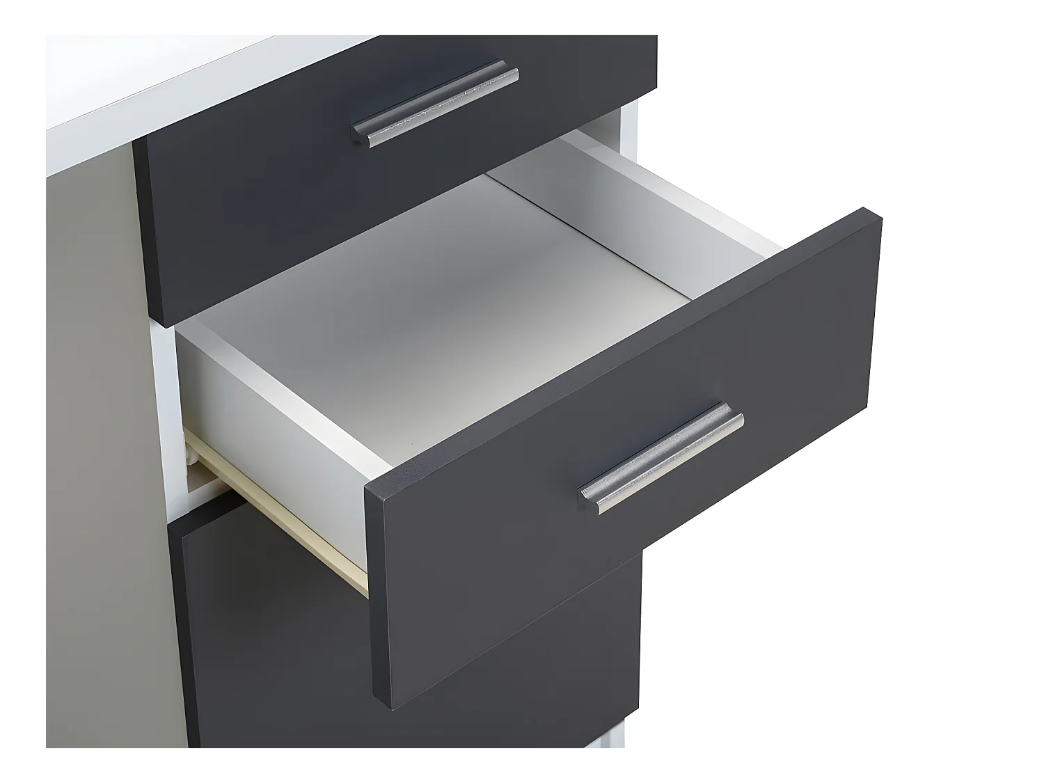 Bureau d'angle NORWY - 2 portes & 2 tiroirs - Blanc & Gris